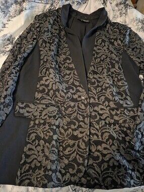 Lane Bryant Womens Black Lace-Overlay Blazer Jacket Size 14